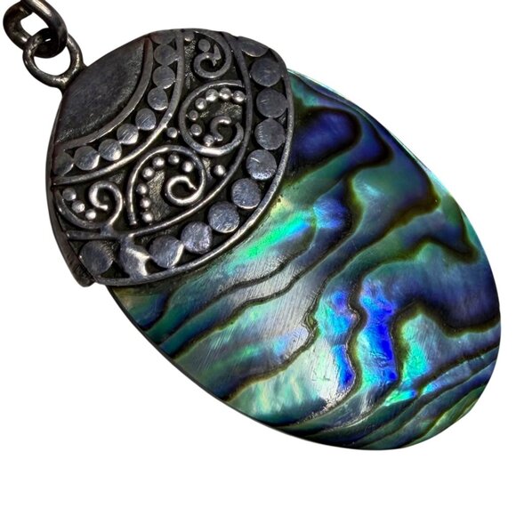 Bali Design Abalone Shell Dangle Earrings Sterling Silver 925 Oval - Picture 2 of 6